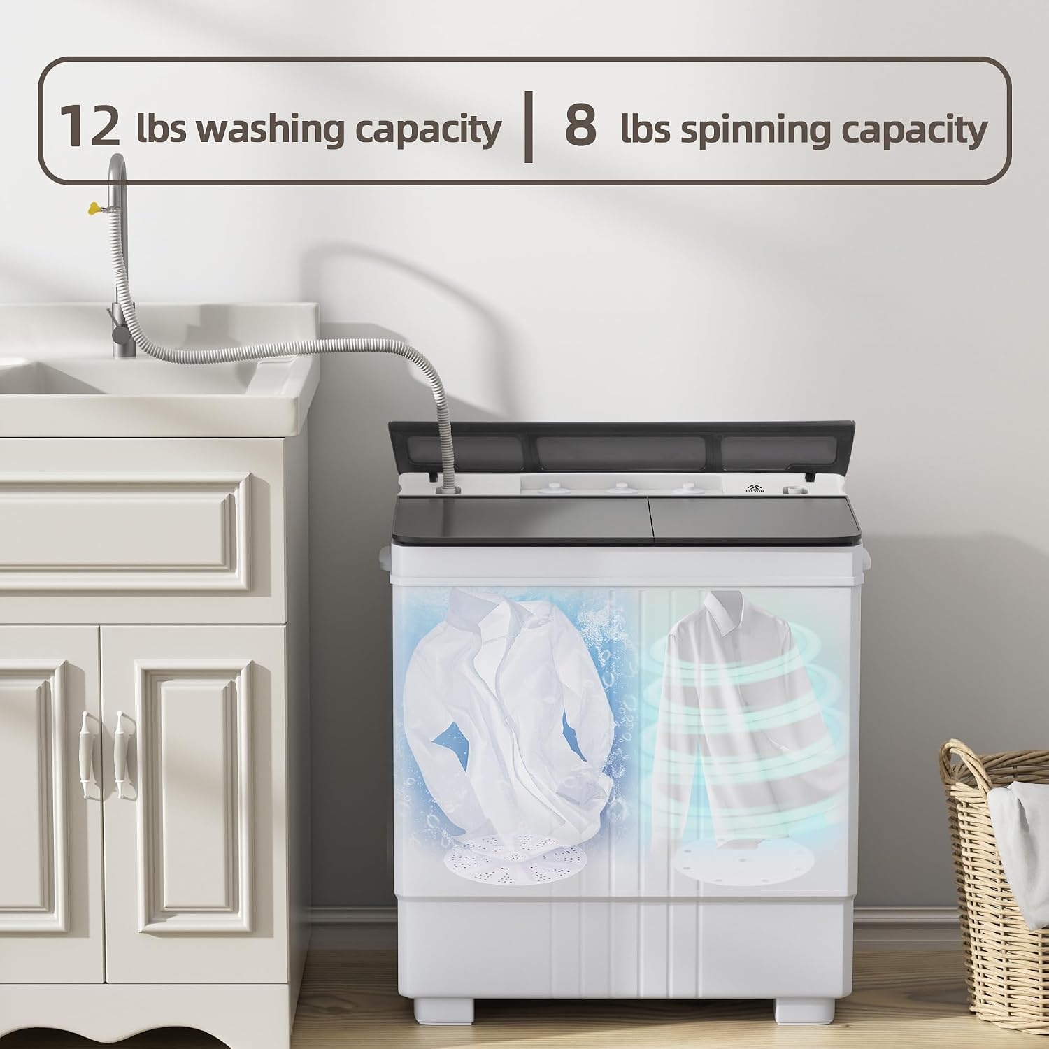 image:imageElevon Portable Washing machine 20lbs Mini Compact Laundry Washing Machine Twin Tub 12lbs Washer amp 8lbs Spinner Clothes Washer Machine with Drain Pump for Apartment Dormitory and RVs12LBS