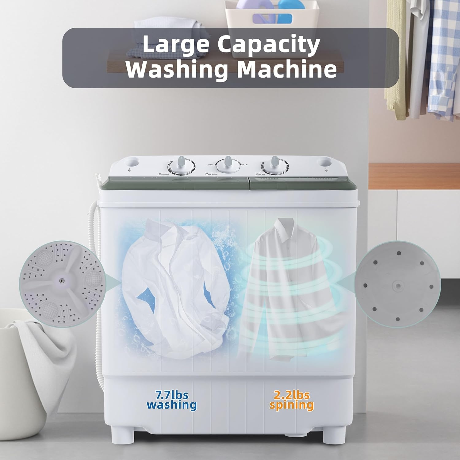 image:imageElevon Portable Washing machine 20lbs Mini Compact Laundry Washing Machine Twin Tub 12lbs Washer amp 8lbs Spinner Clothes Washer Machine with Drain Pump for Apartment Dormitory and RVs10LBS
