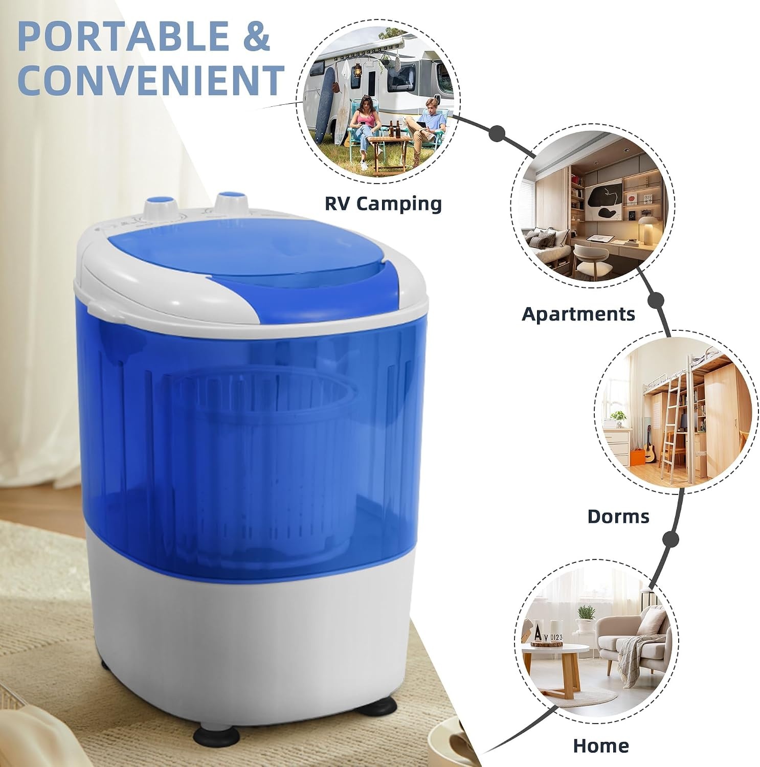 image:imageElevon Portable Washing machine 20lbs Mini Compact Laundry Washing Machine Twin Tub 12lbs Washer amp 8lbs Spinner Clothes Washer Machine with Drain Pump for Apartment Dormitory and RVsMini Blue