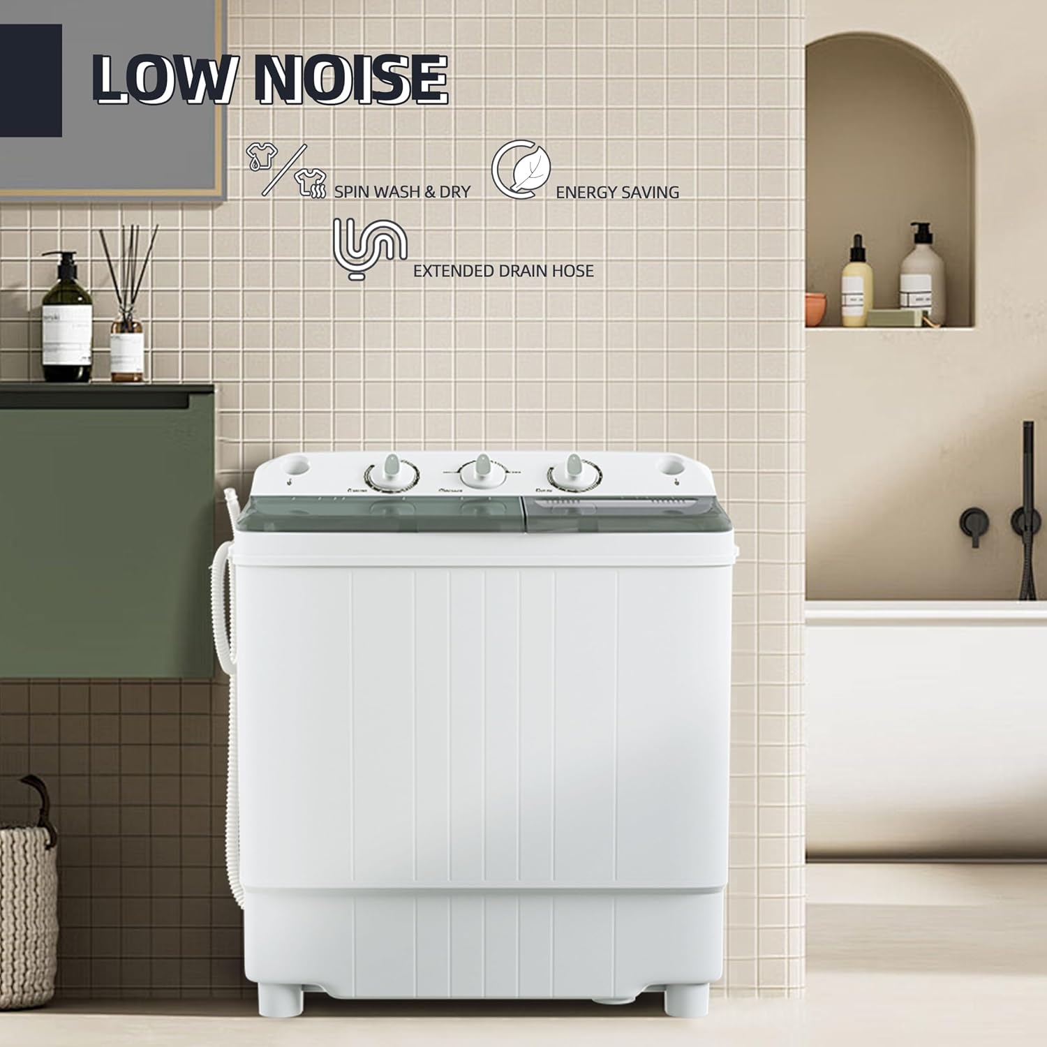 image:imageElevon Portable Washing machine 20lbs Mini Compact Laundry Washing Machine Twin Tub 12lbs Washer amp 8lbs Spinner Clothes Washer Machine with Drain Pump for Apartment Dormitory and RVs10LBS