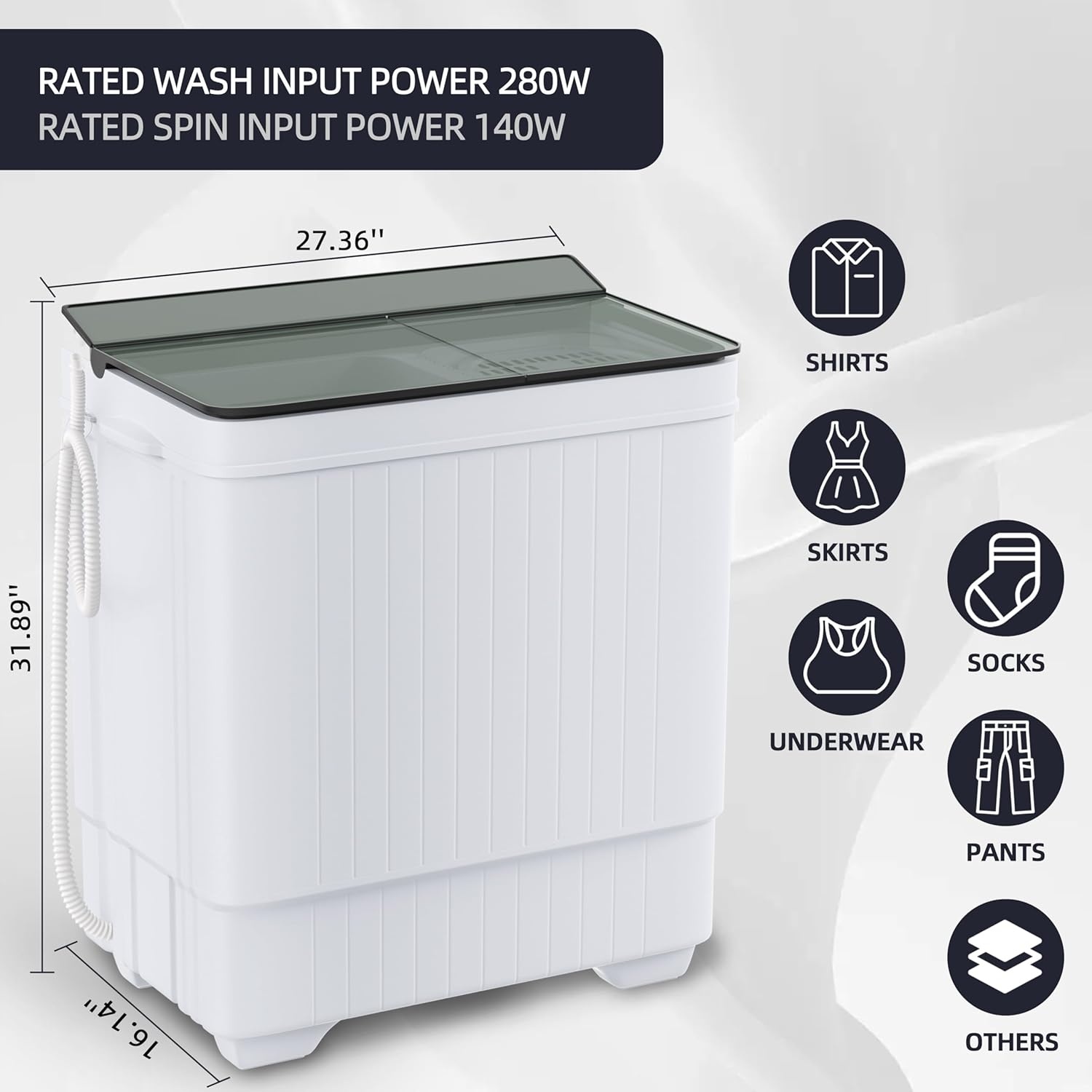 image:imageElevon Portable Washing machine 20lbs Mini Compact Laundry Washing Machine Twin Tub 12lbs Washer amp 8lbs Spinner Clothes Washer Machine with Drain Pump for Apartment Dormitory and RVs188LBS