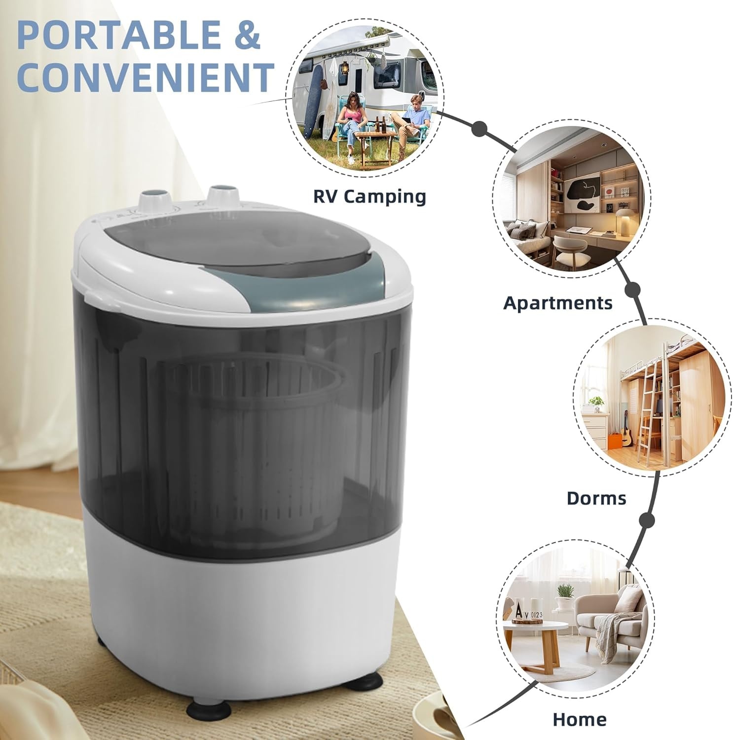 image:imageElevon Portable Washing machine 20lbs Mini Compact Laundry Washing Machine Twin Tub 12lbs Washer amp 8lbs Spinner Clothes Washer Machine with Drain Pump for Apartment Dormitory and RVsMini Gray