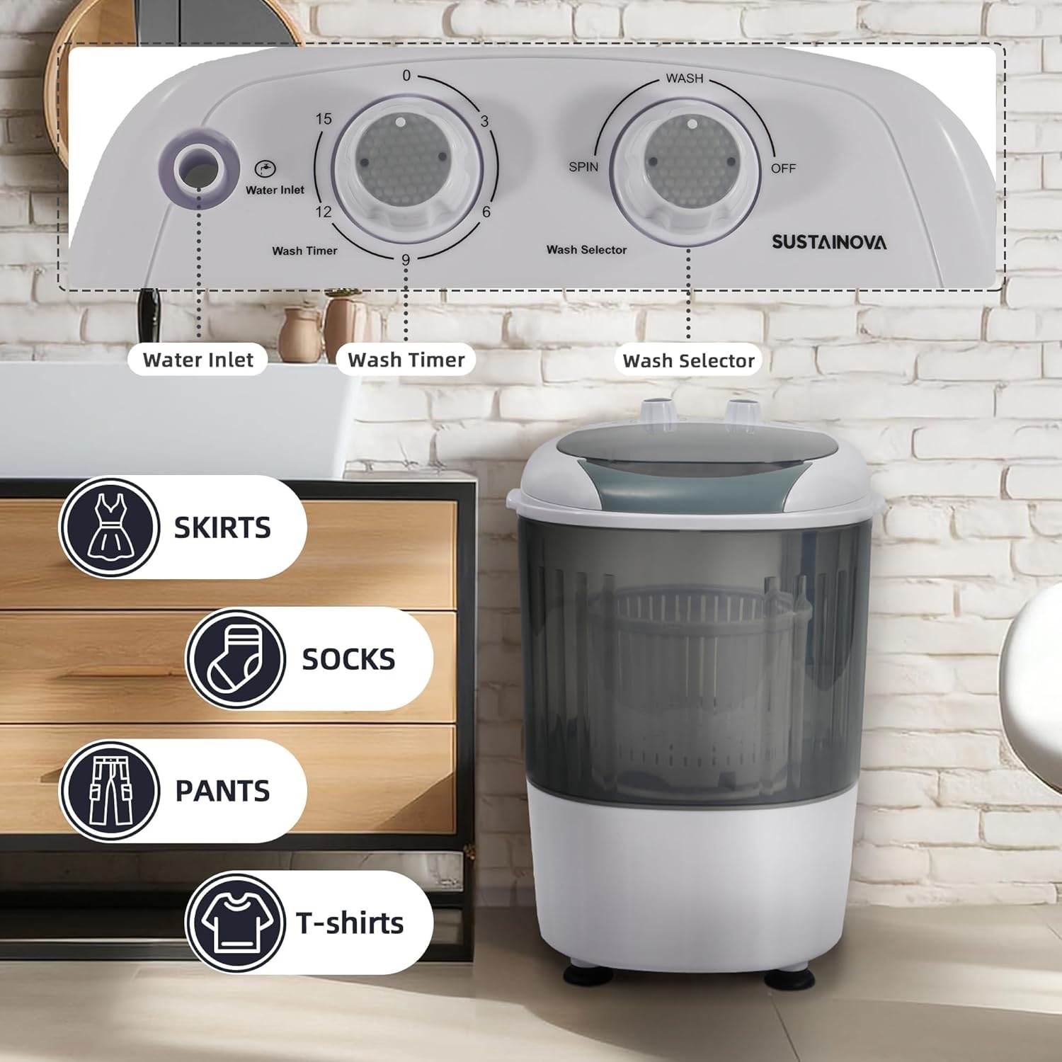 image:imageElevon Portable Washing machine 20lbs Mini Compact Laundry Washing Machine Twin Tub 12lbs Washer amp 8lbs Spinner Clothes Washer Machine with Drain Pump for Apartment Dormitory and RVsMini Gray