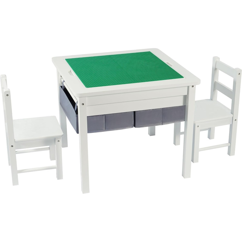image:imageElevon 2 in 1 Kids Construction Play Table amp 2 Chairs Set Wooden Building Desk wStorage Drawers Play Table Built in Plate Compatible with Bricks for Building Block Gaming Drawing Crafts