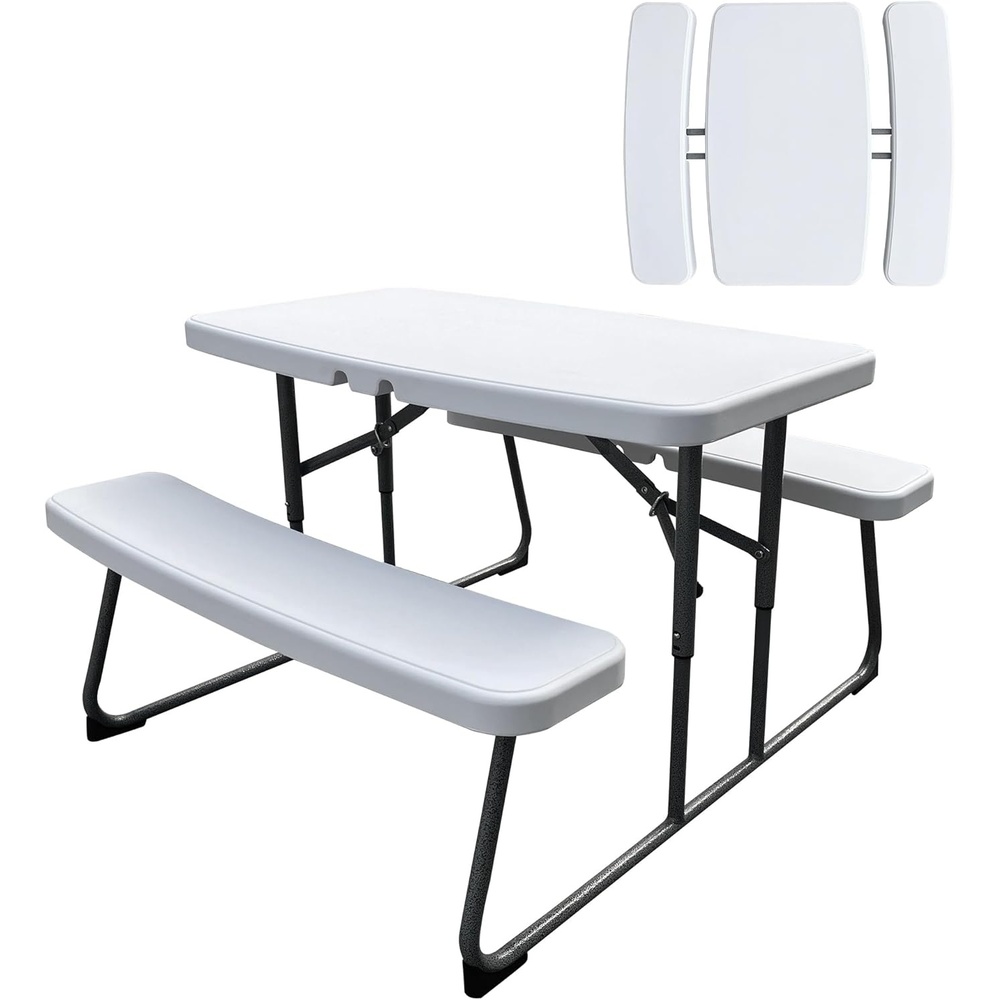 image:imageElevon Folding Picnic Table with Benches Outdoor Picnic Table HDPE Tabletop amp Steel Frame Ideal for Yard Patio Lawn Party WhiteMedium