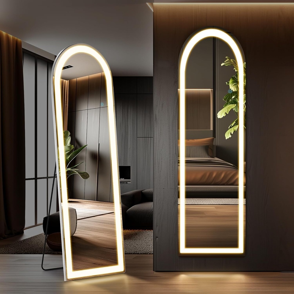 image:imageElevon Full Length Mirror with LED Lights 60x16 Floor Mirror with Dimming amp 3 Color Lighting Led Mirrors Full Length with Stand for Bedroom Dressing Room RectangleArched 60L x 16W