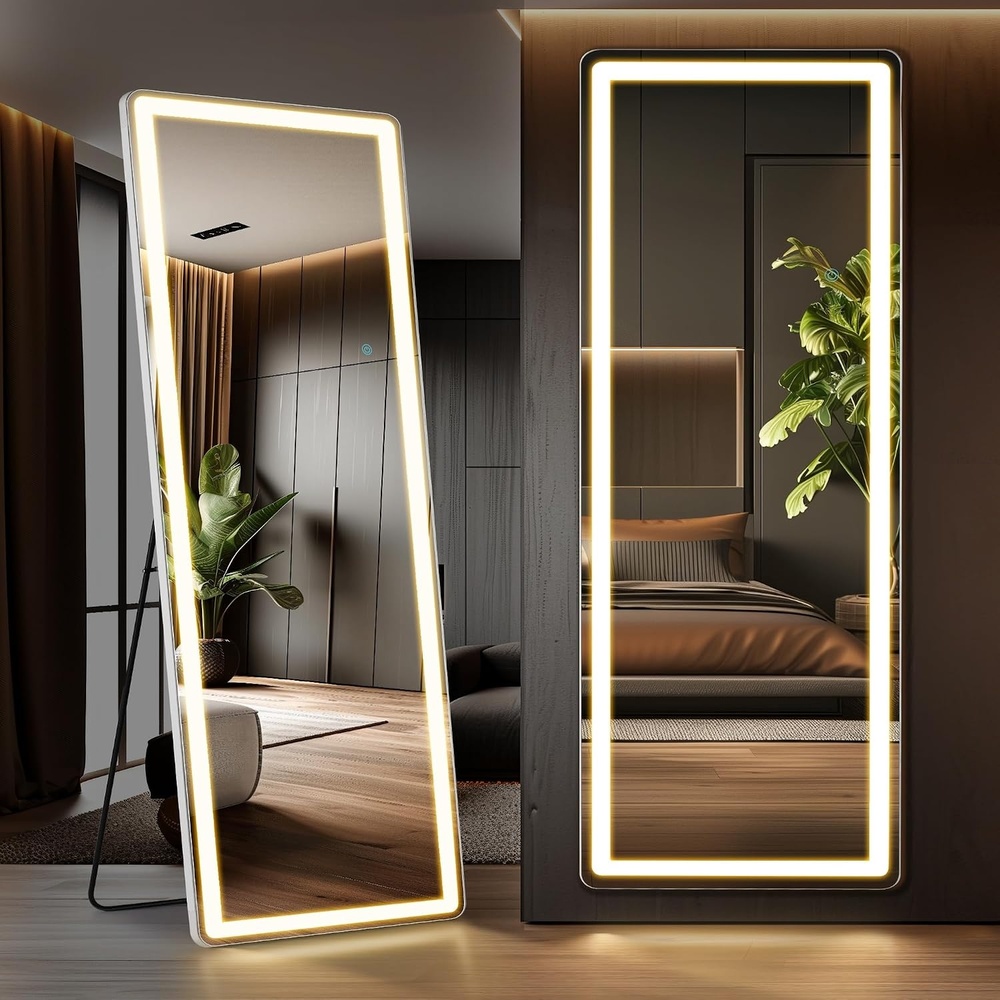 image:imageElevon Full Length Mirror with LED Lights 60x16 Floor Mirror with Dimming amp 3 Color Lighting Led Mirrors Full Length with Stand for Bedroom Dressing Room RectangleRectangle 71L x 26W