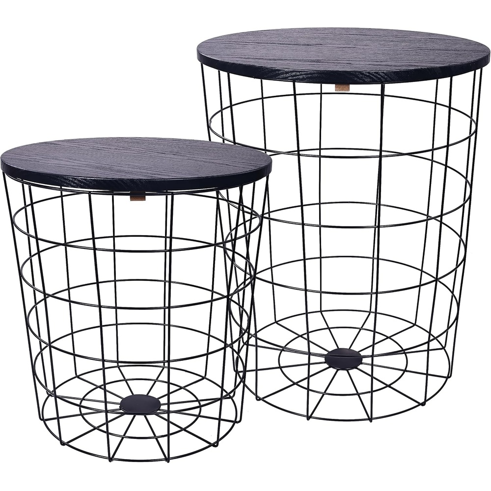 image:imageElevon Nesting Table End Table Wire Basket Base with Wood Tops Side Table Set of 2 GrayBlack