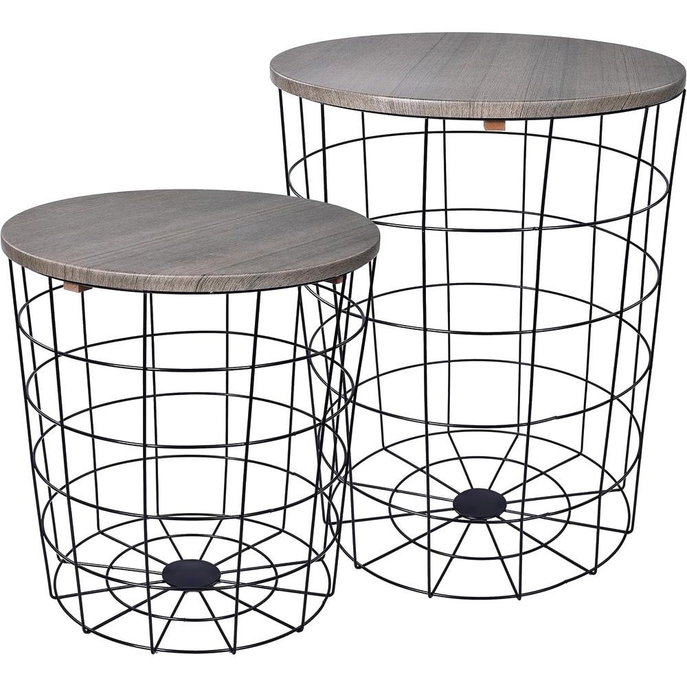 image:imageElevon Nesting Table End Table Wire Basket Base with Wood Tops Side Table Set of 2 GrayGrey
