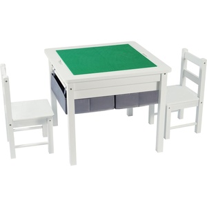 image:imageElevon 2 in 1 Kids Construction Play Table amp 2 Chairs Set Wooden Building Desk wStorage Drawers Play Table Built in Plate Compatible with Bricks for Building Block Gaming Drawing Crafts
