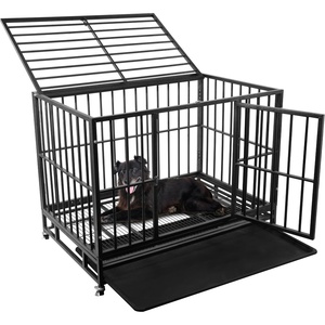 image:imageElevon 48 inch Heavy Duty Dog Crate with Lockable Wheels Escape Proof Dog Crate cage Kennel for Large Dogs High Anxiety Indestructible Dog cage Double Door and Removable Tray48Inch