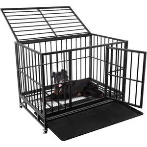 image:imageElevon 48 inch Heavy Duty Dog Crate with Lockable Wheels Escape Proof Dog Crate cage Kennel for Large Dogs High Anxiety Indestructible Dog cage Double Door and Removable Tray42Inch
