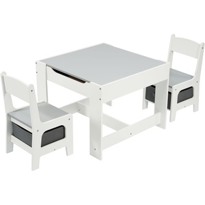 image:imageElevon Kids Table and Chairs Set 3 in 1 Wooden Activity Table wStorage Toddler Desk Detachable Tabletop 2 in 1 for Toddlers Kids Drawing Reading Suitable for Classroom Home Nursery PlayroomLight Gray