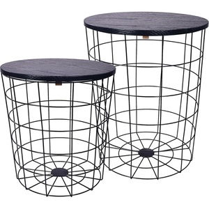 image:imageElevon Nesting Table End Table Wire Basket Base with Wood Tops Side Table Set of 2 GrayBlack