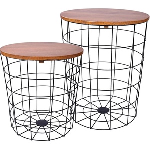 image:imageElevon Nesting Table End Table Wire Basket Base with Wood Tops Side Table Set of 2 GrayBrown