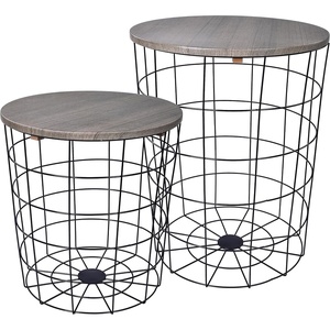 image:imageElevon Nesting Table End Table Wire Basket Base with Wood Tops Side Table Set of 2 GrayGrey