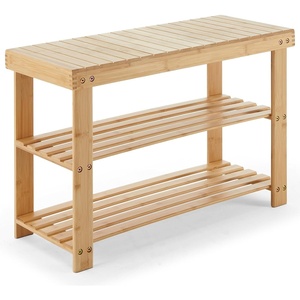 image:imageElevon Shoe Rack Bench Bamboo 3 Tier Shoe Organizer Entryway Bench Up to 286 lbs Capacity Front Door Entry Shoe Rack for Entryway Hallway Bathroom Living Room Wood