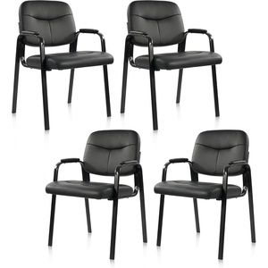 image:imageElevon Waiting Room Chairs No Wheels Set of 4 Leather Stationary Office Reception Guest Chair with Padded Arms for Elderly Desk Conference Room Lobby Table Side Salon4Pack
