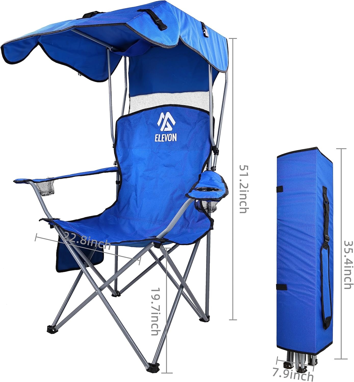 image:imageElevon Canopy Chair Folding Camping Recliner Support with Carrying Bag BlueBlue