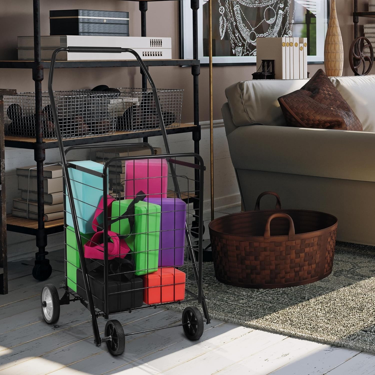 image:imageElevon Foldable Shopping Utility Cart Collapsible Durable Grocery Utility Cart with Rolling Wheels for Easy Storage Laundry Book Luggage Travel Compact Portable BlackRetail Package