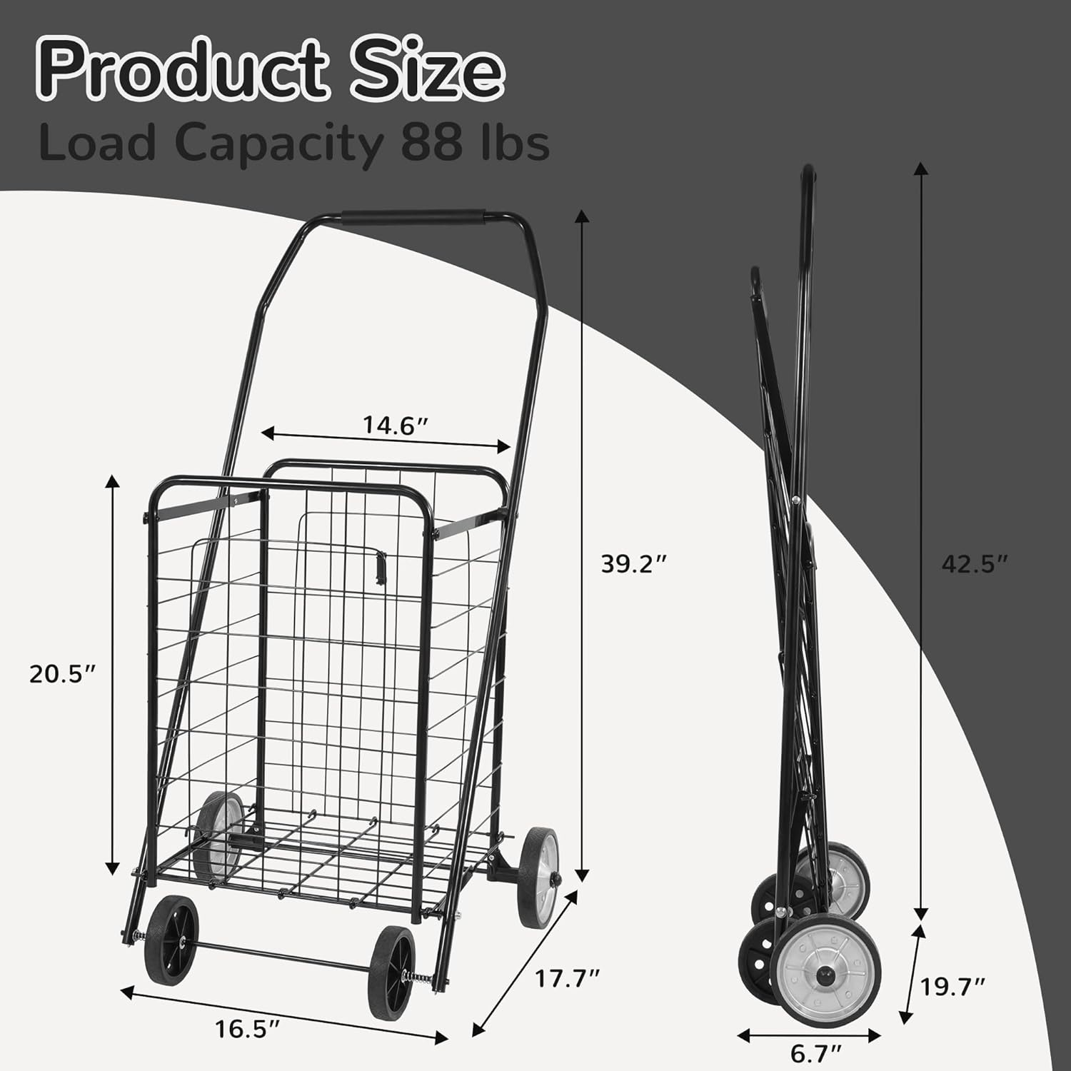 image:imageElevon Foldable Shopping Utility Cart Collapsible Durable Grocery Utility Cart with Rolling Wheels for Easy Storage Laundry Book Luggage Travel Compact Portable BlackRetail Package