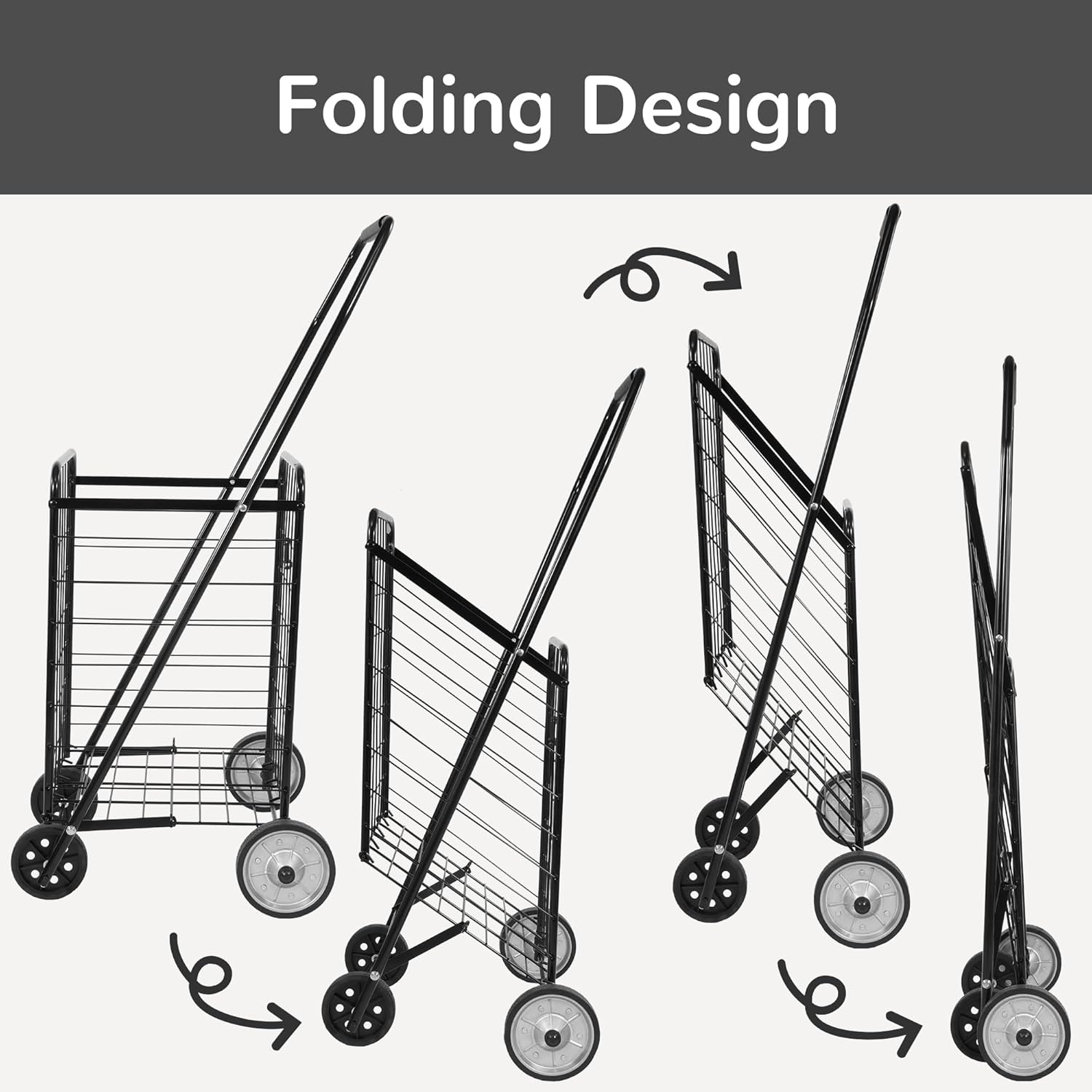 image:imageElevon Foldable Shopping Utility Cart Collapsible Durable Grocery Utility Cart with Rolling Wheels for Easy Storage Laundry Book Luggage Travel Compact Portable BlackRetail Package