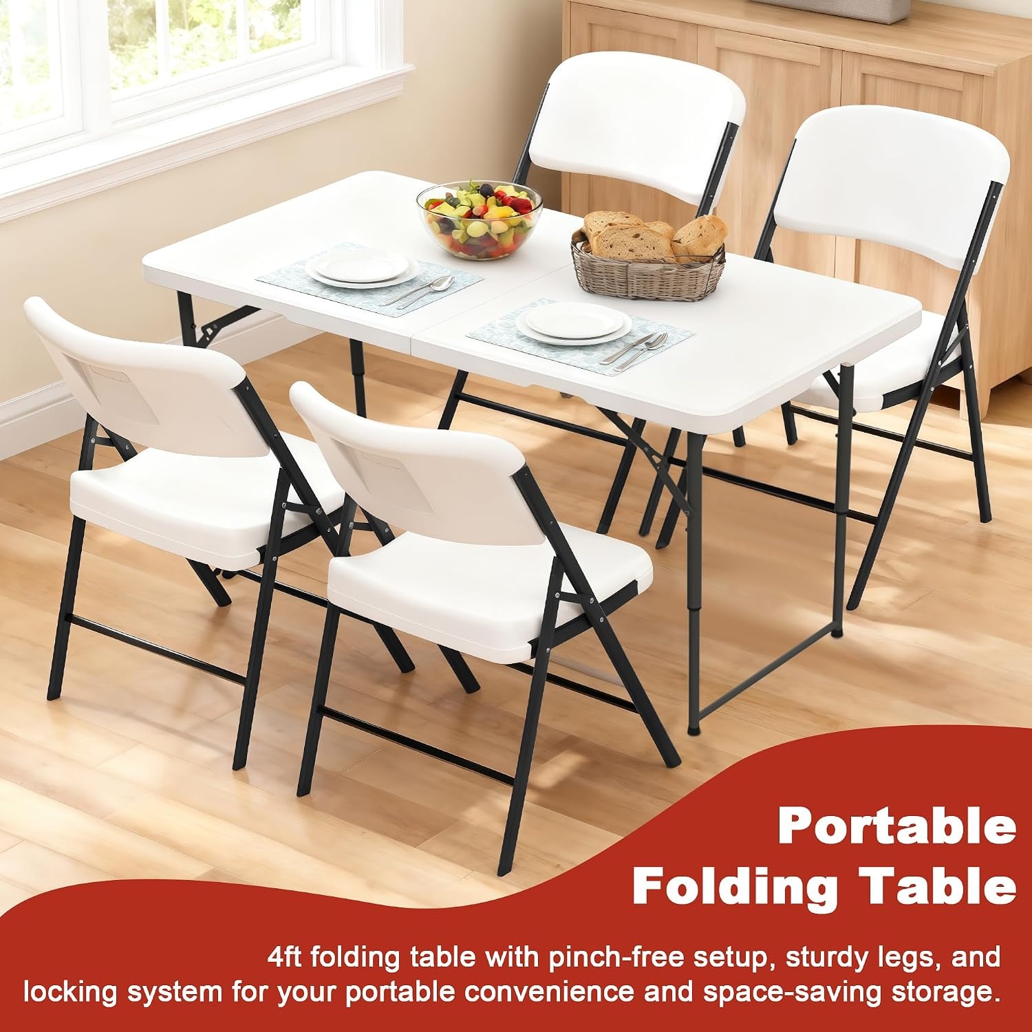 image:imageElevon Folding Table 4 Feet Heavy Duty FoldinHalf Utility Table Indoor Outdoor for Camping Picnic Party4 feet