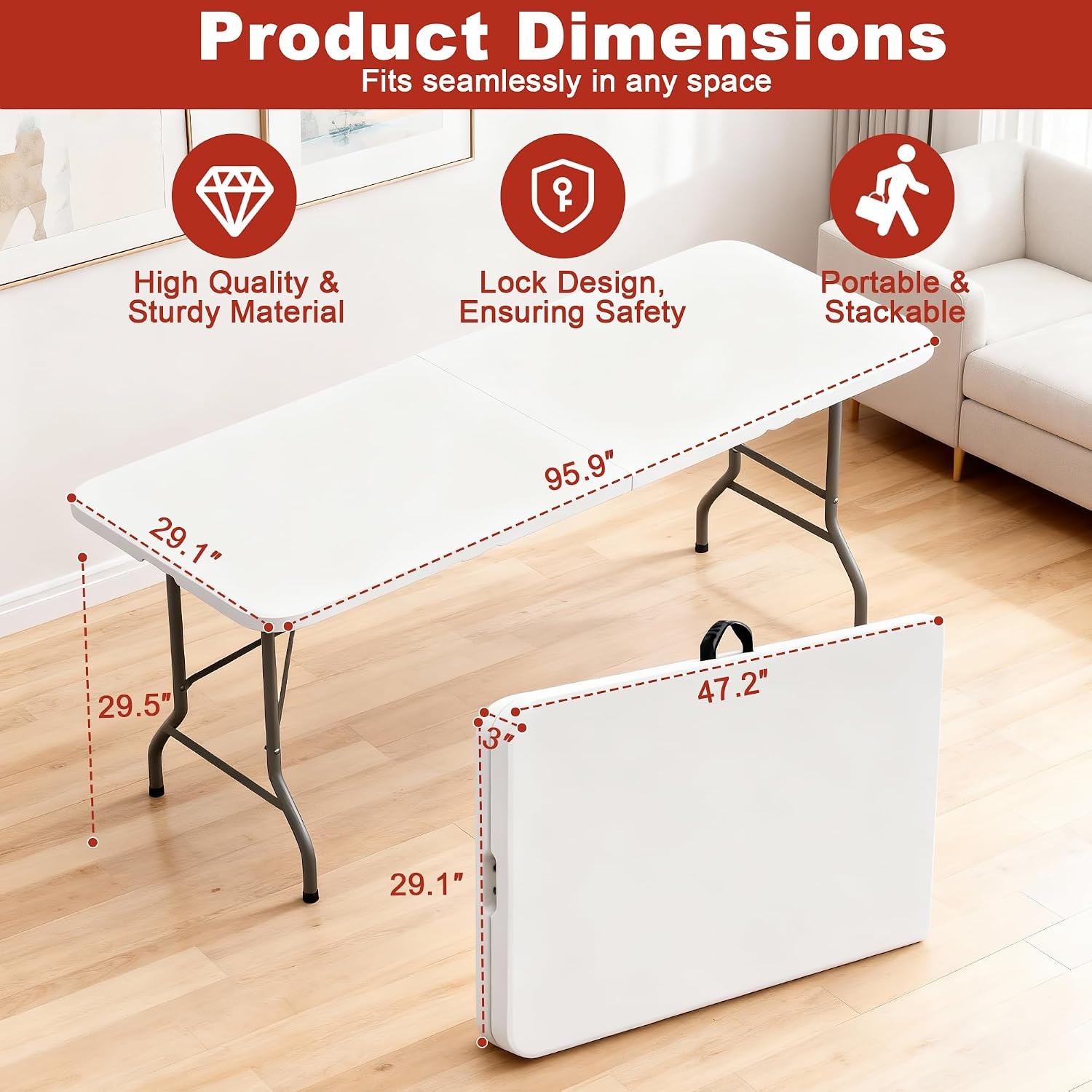 image:imageElevon Folding Table 4 Feet Heavy Duty FoldinHalf Utility Table Indoor Outdoor for Camping Picnic Party4 feet