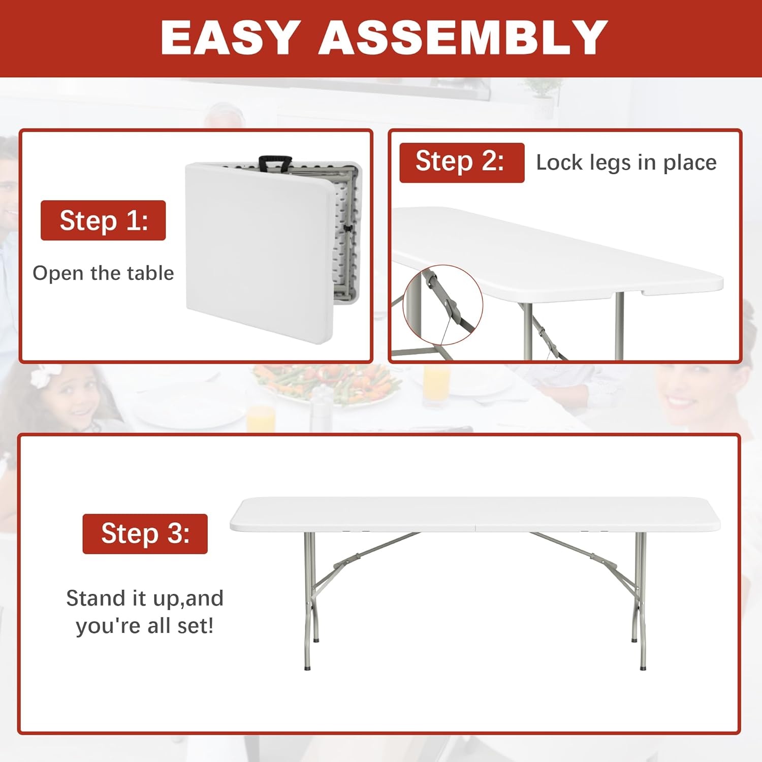 image:imageElevon Folding Table 4 Feet Heavy Duty FoldinHalf Utility Table Indoor Outdoor for Camping Picnic Party4 feet