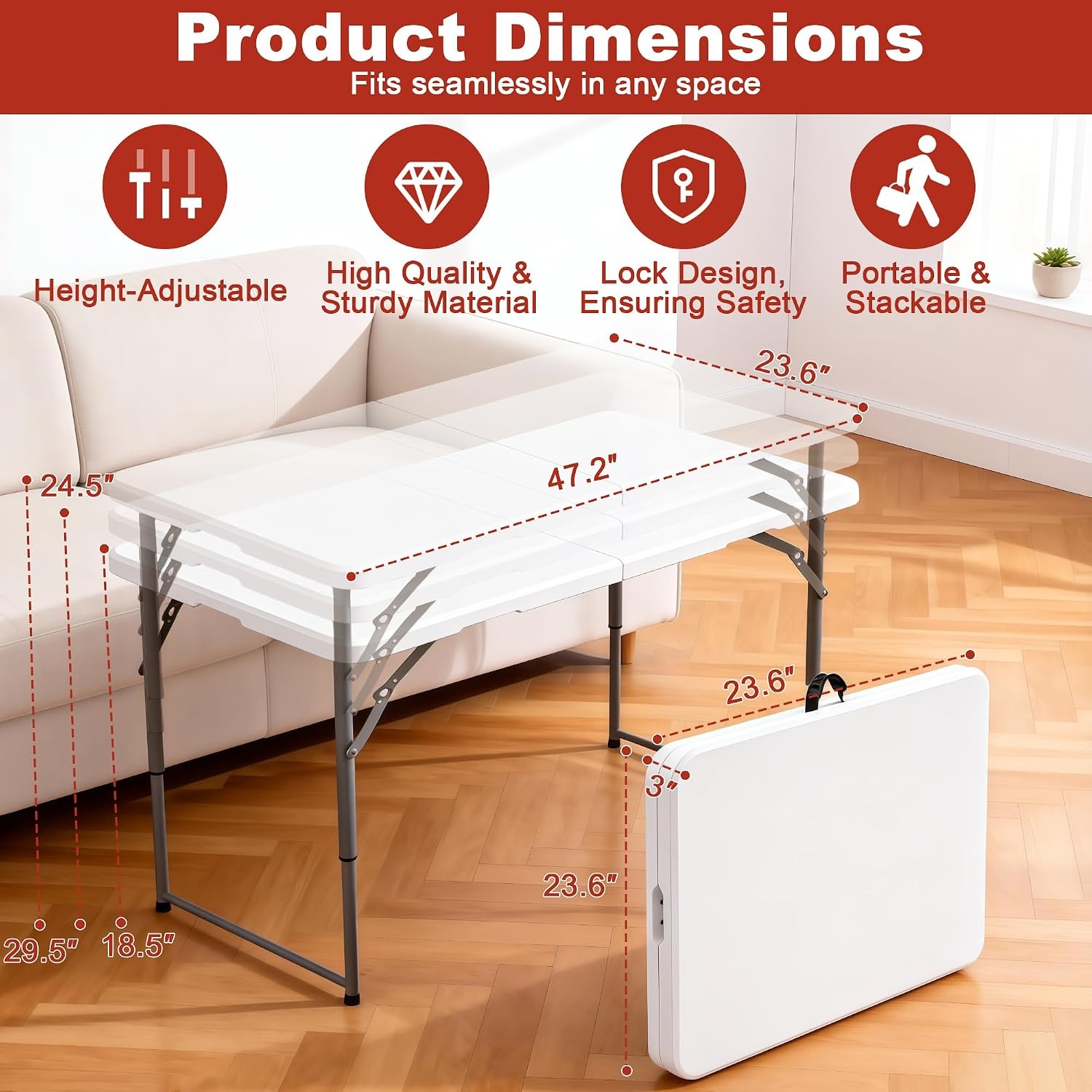 image:imageElevon Folding Table 4 Feet Heavy Duty FoldinHalf Utility Table Indoor Outdoor for Camping Picnic Party4 feet