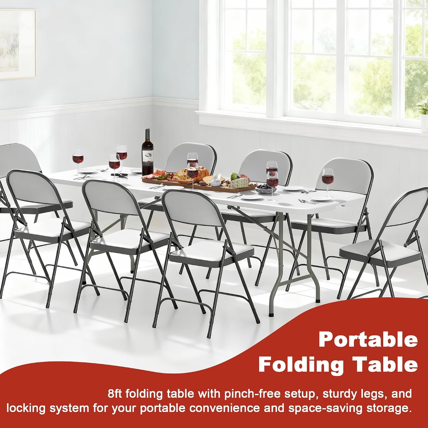 image:imageElevon Folding Table 4 Feet Heavy Duty FoldinHalf Utility Table Indoor Outdoor for Camping Picnic Party4 feet