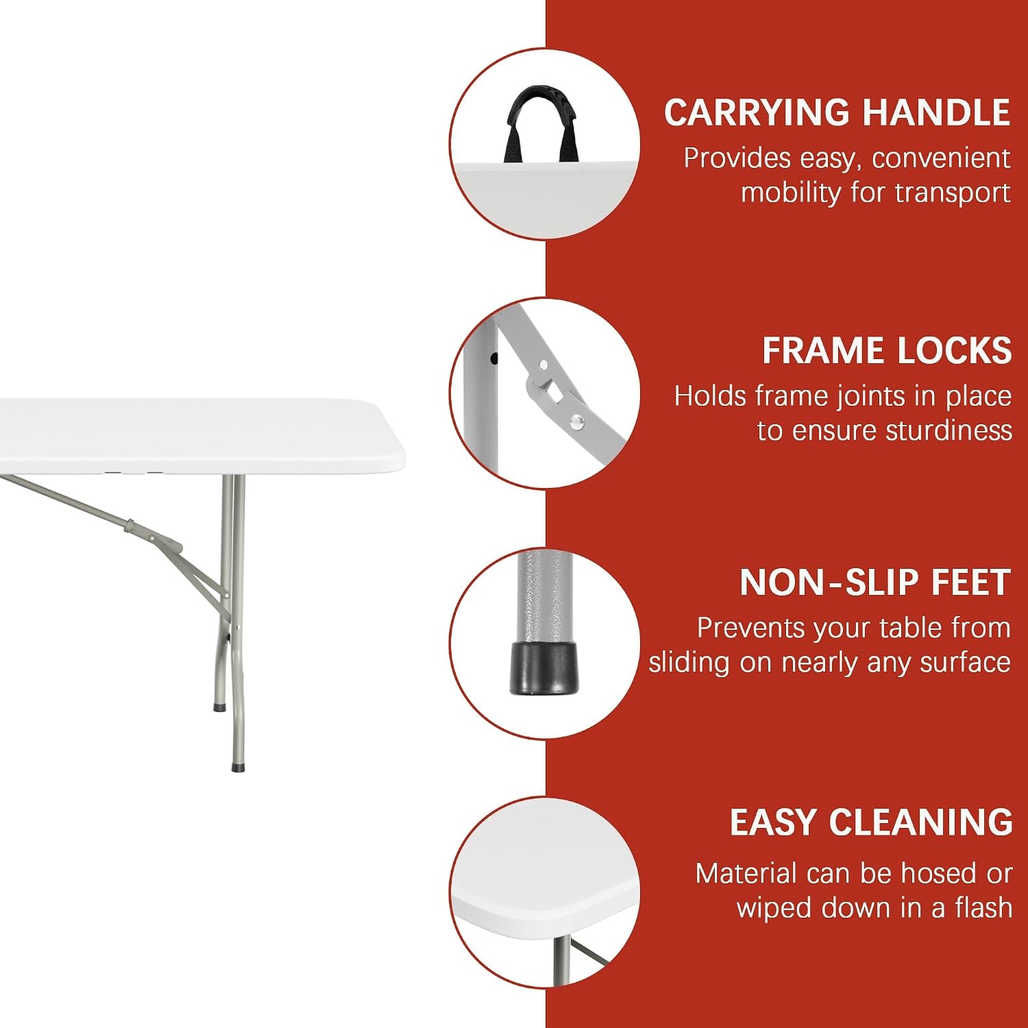 image:imageElevon Folding Table 4 Feet Heavy Duty FoldinHalf Utility Table Indoor Outdoor for Camping Picnic Party4 feet