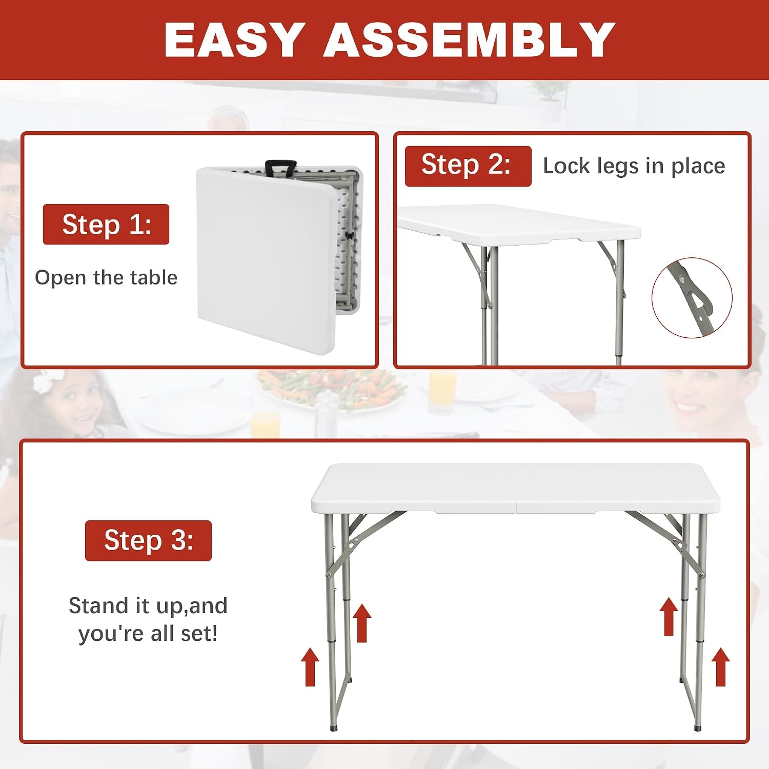 image:imageElevon Folding Table 4 Feet Heavy Duty FoldinHalf Utility Table Indoor Outdoor for Camping Picnic Party4 feet