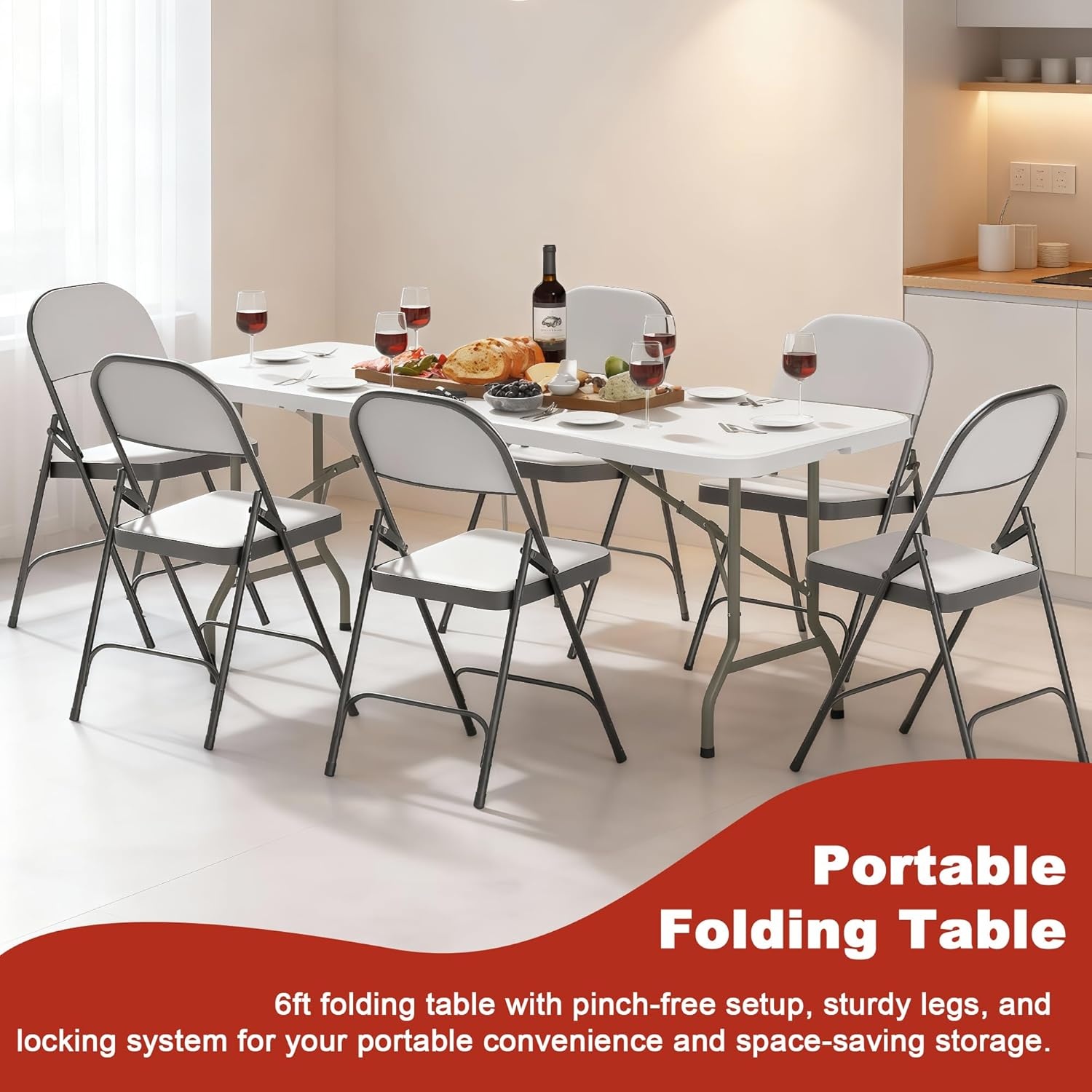 image:imageElevon Folding Table 4 Feet Heavy Duty FoldinHalf Utility Table Indoor Outdoor for Camping Picnic Party6 feet