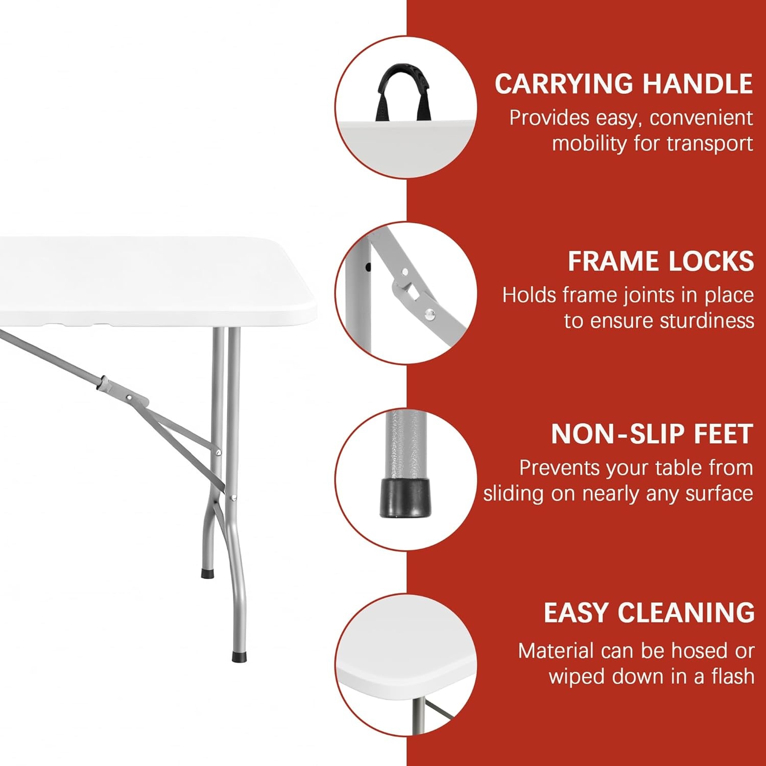 image:imageElevon Folding Table 4 Feet Heavy Duty FoldinHalf Utility Table Indoor Outdoor for Camping Picnic Party6 feet