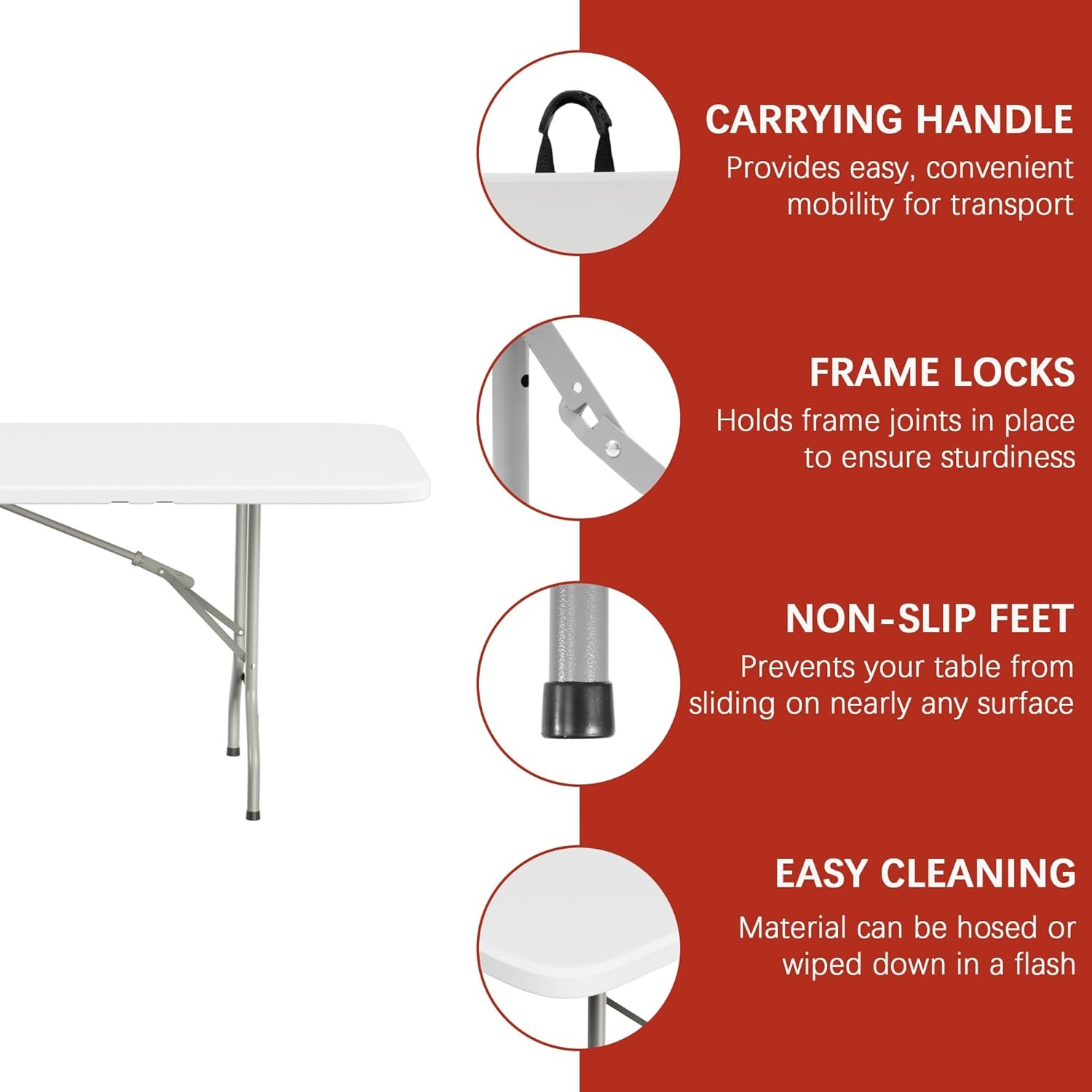 image:imageElevon Folding Table 4 Feet Heavy Duty FoldinHalf Utility Table Indoor Outdoor for Camping Picnic Party8 feet