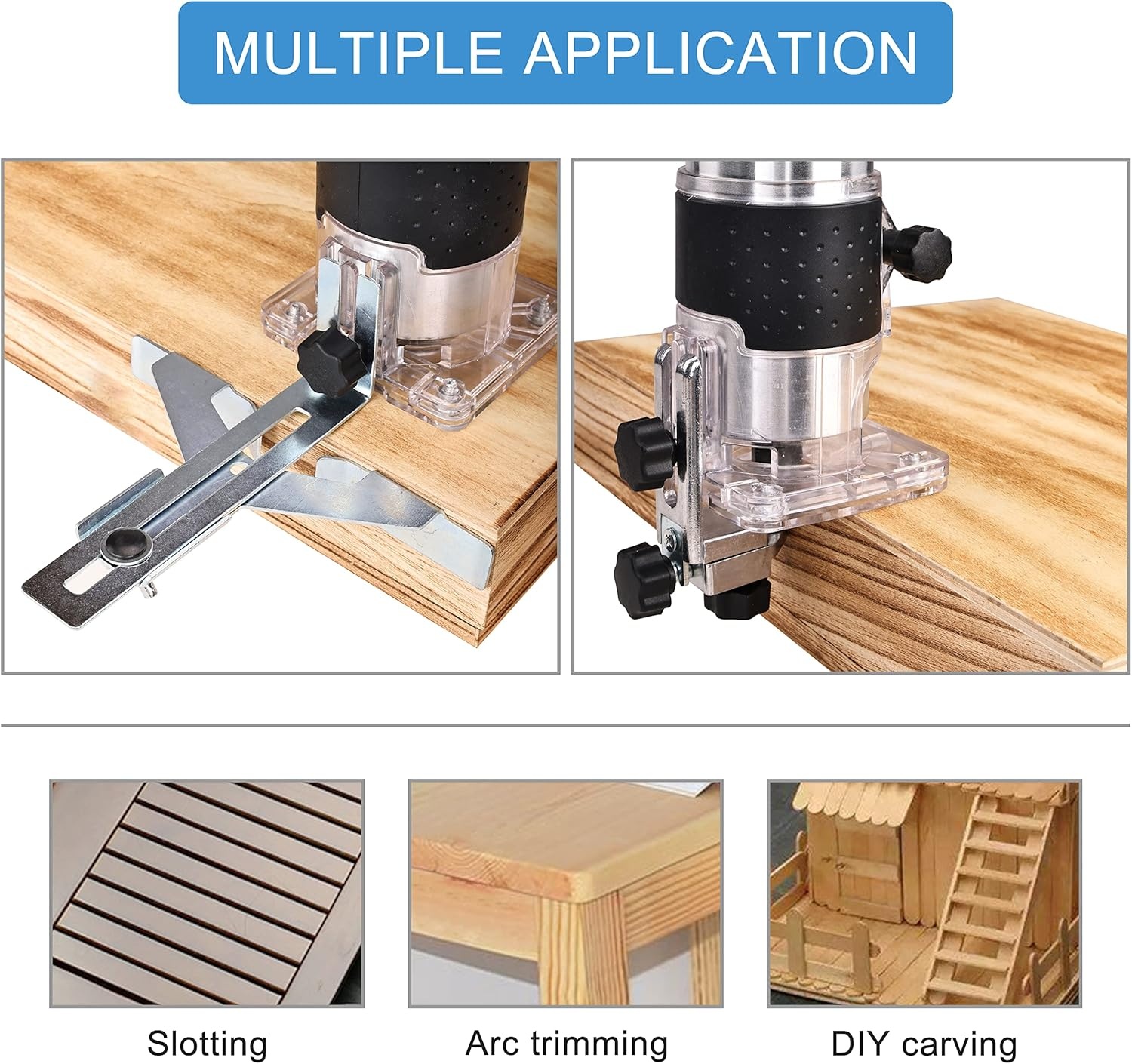 image:imageElevon Wood Router Laminate Milling Engraving Hand Machine Joiner Tool Electric Trimmer 800W 110V Compact Palm Router Woodworking Tools for Woodworking Edge Guide and Roller Guide 26PCS26PCS