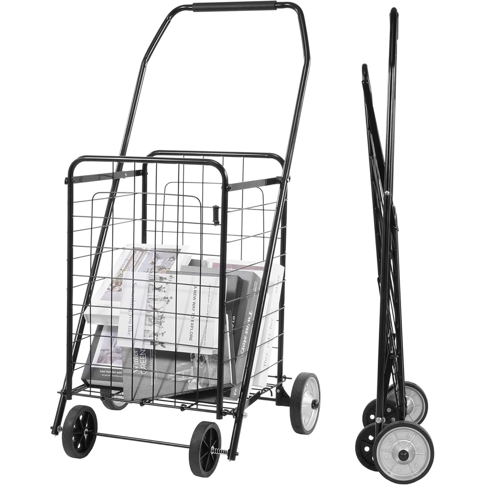 image:imageElevon Foldable Shopping Utility Cart Collapsible Durable Grocery Utility Cart with Rolling Wheels for Easy Storage Laundry Book Luggage Travel Compact Portable BlackRetail Package